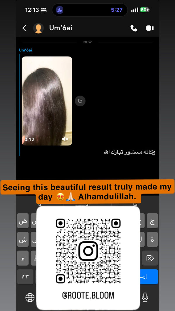 Instagram message with a video of a customer's hair, and her note that the result made her day.
